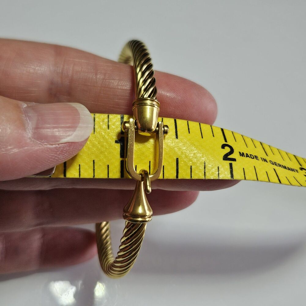 Gold Tone Bangle Bracelet Buckle Hook Closure Twisted Texture Approx 6.5" - Picture 9 of 14
